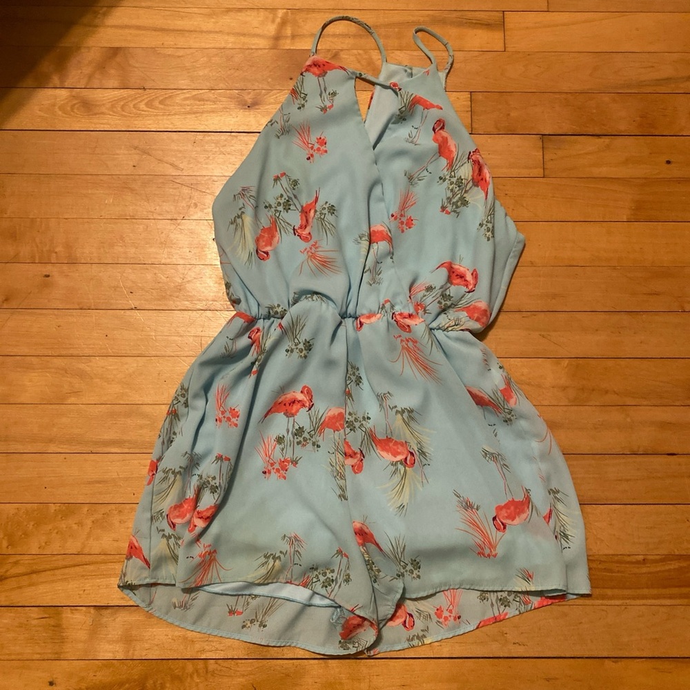 Blue rompers with Flamingos